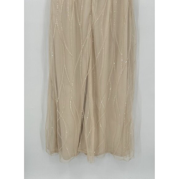 BILL LEVKOFF formal dress gown tulle sequins sleeveless full length champagne 12 - Picture 8 of 9